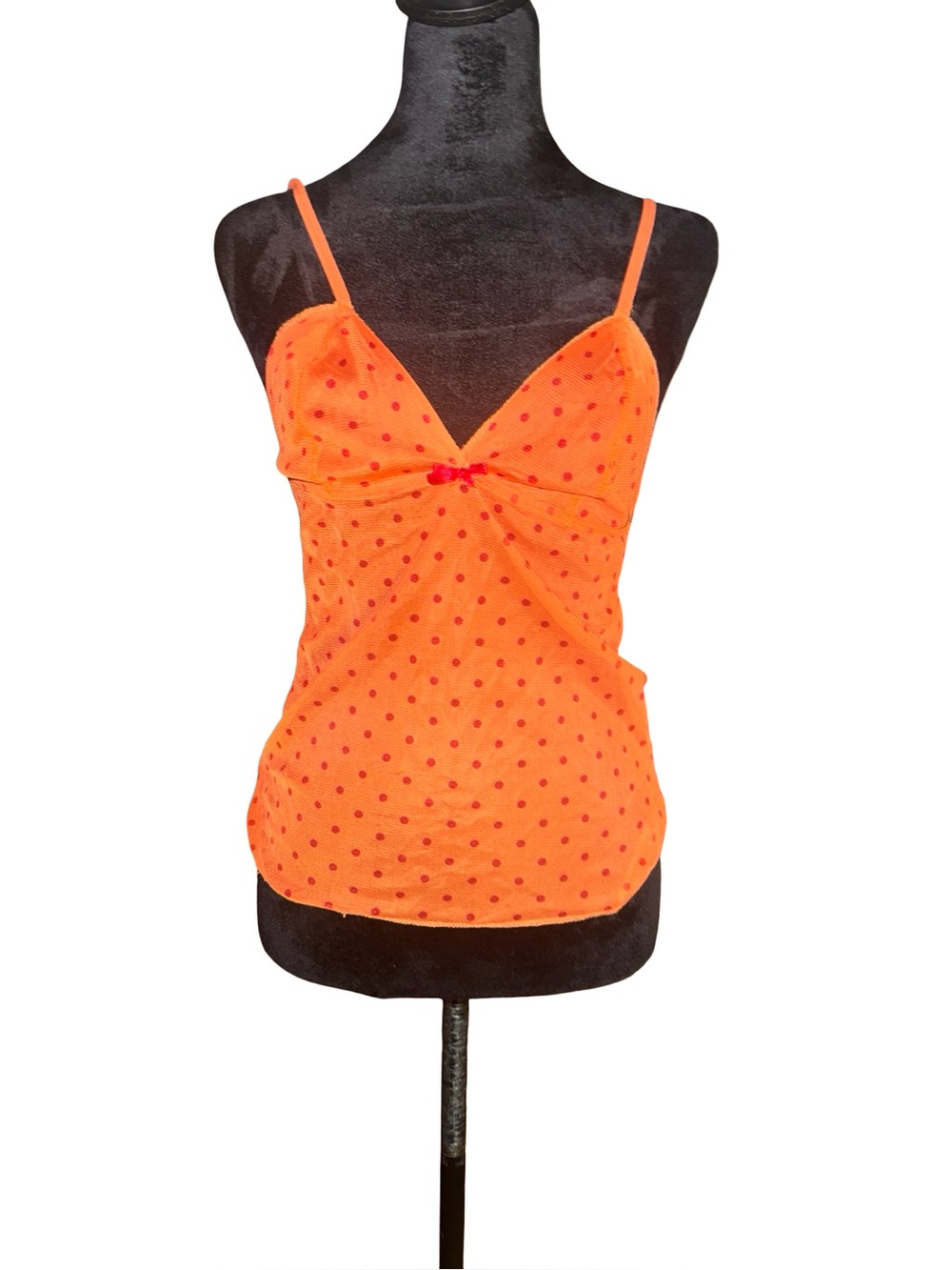 Satori Intimates Women’s Large Cami Orange Sheer Polka Dot Mesh Y2k Cami